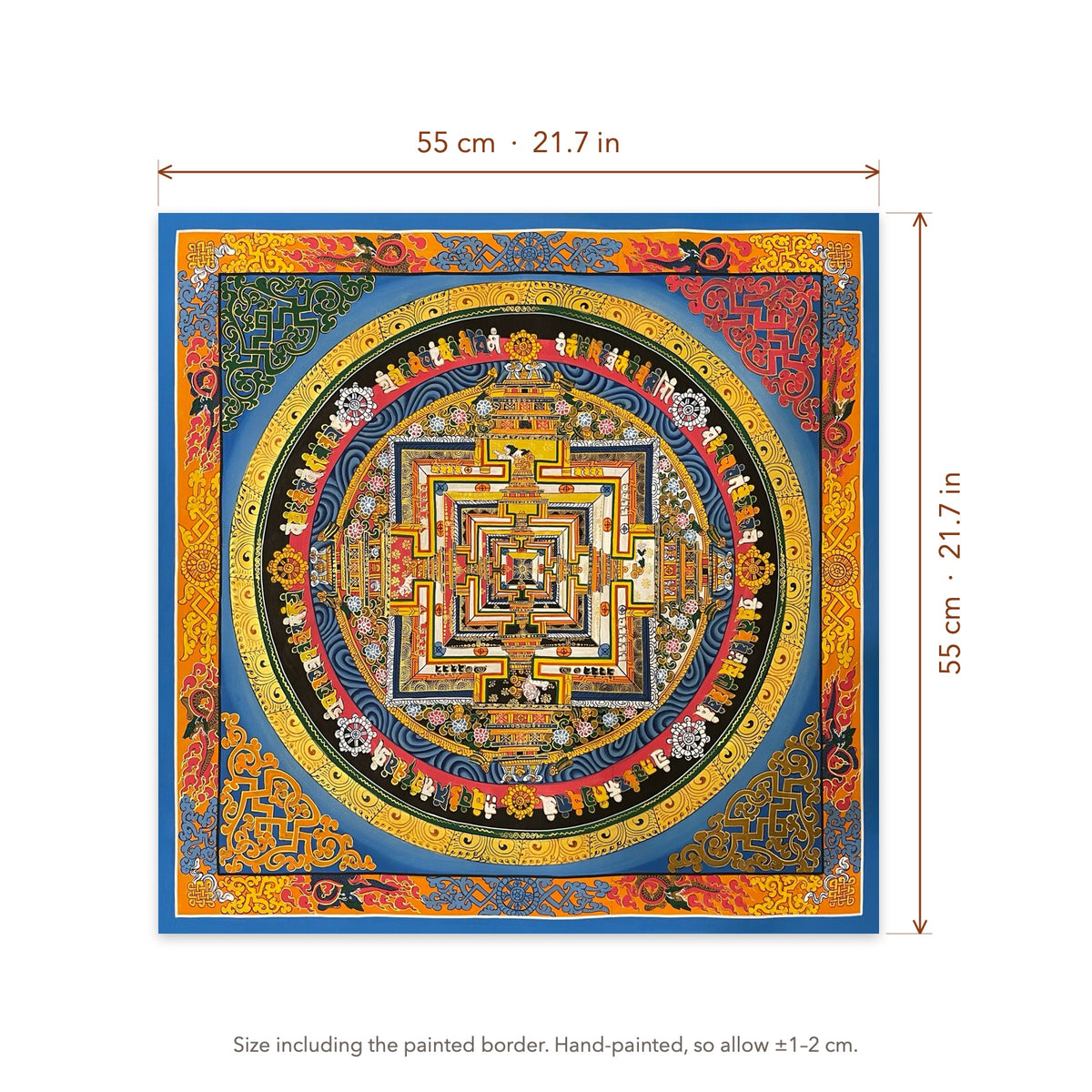 Size diagram: 55 × 55 cm (21.7 × 21.7 in), including the painted border