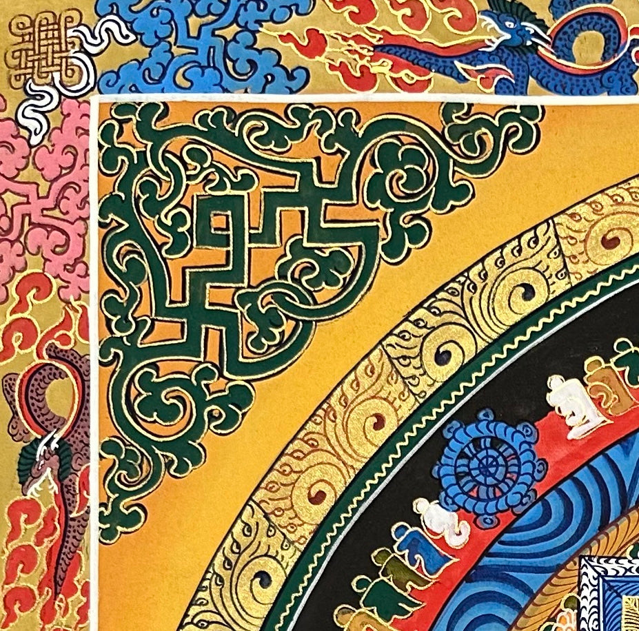 Kalachakra Mandala thangka, detail: top-left corner