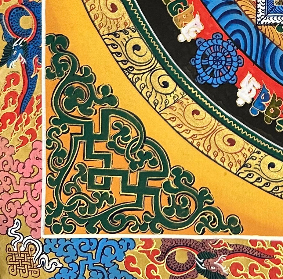 Kalachakra Mandala thangka, detail: bottom-left corner