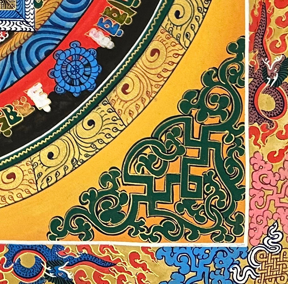 Kalachakra Mandala thangka, detail: bottom-right corner