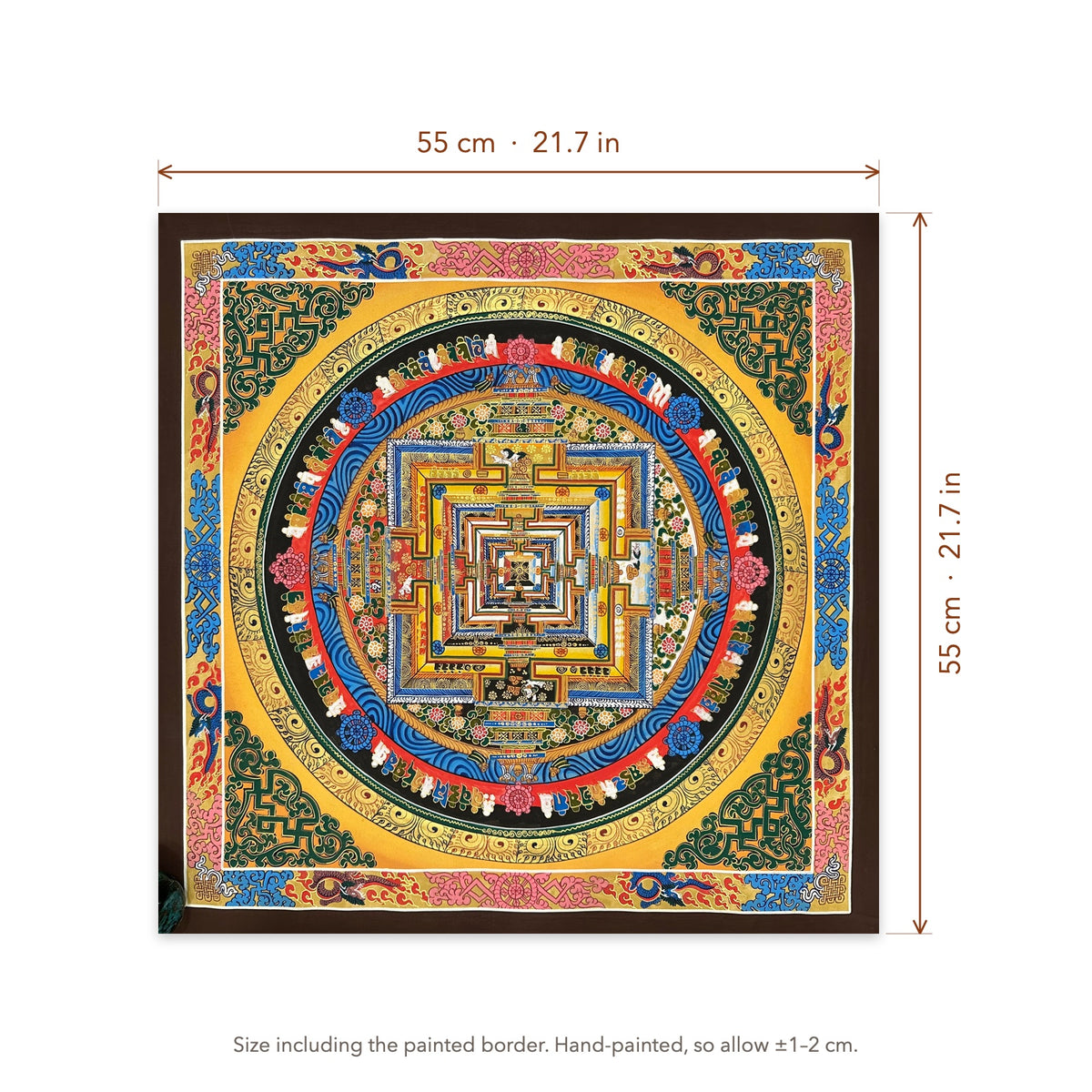Size diagram: 55 × 55 cm (21.7 × 21.7 in), including the painted border
