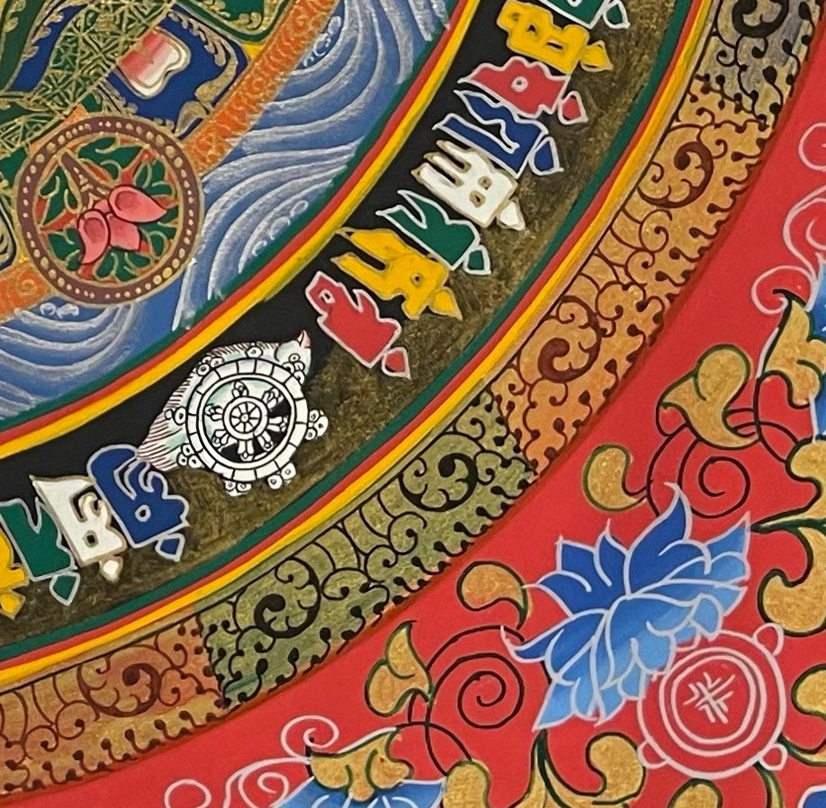 Kalachakra Monogram Mandala thangka, detail: bottom-right corner
