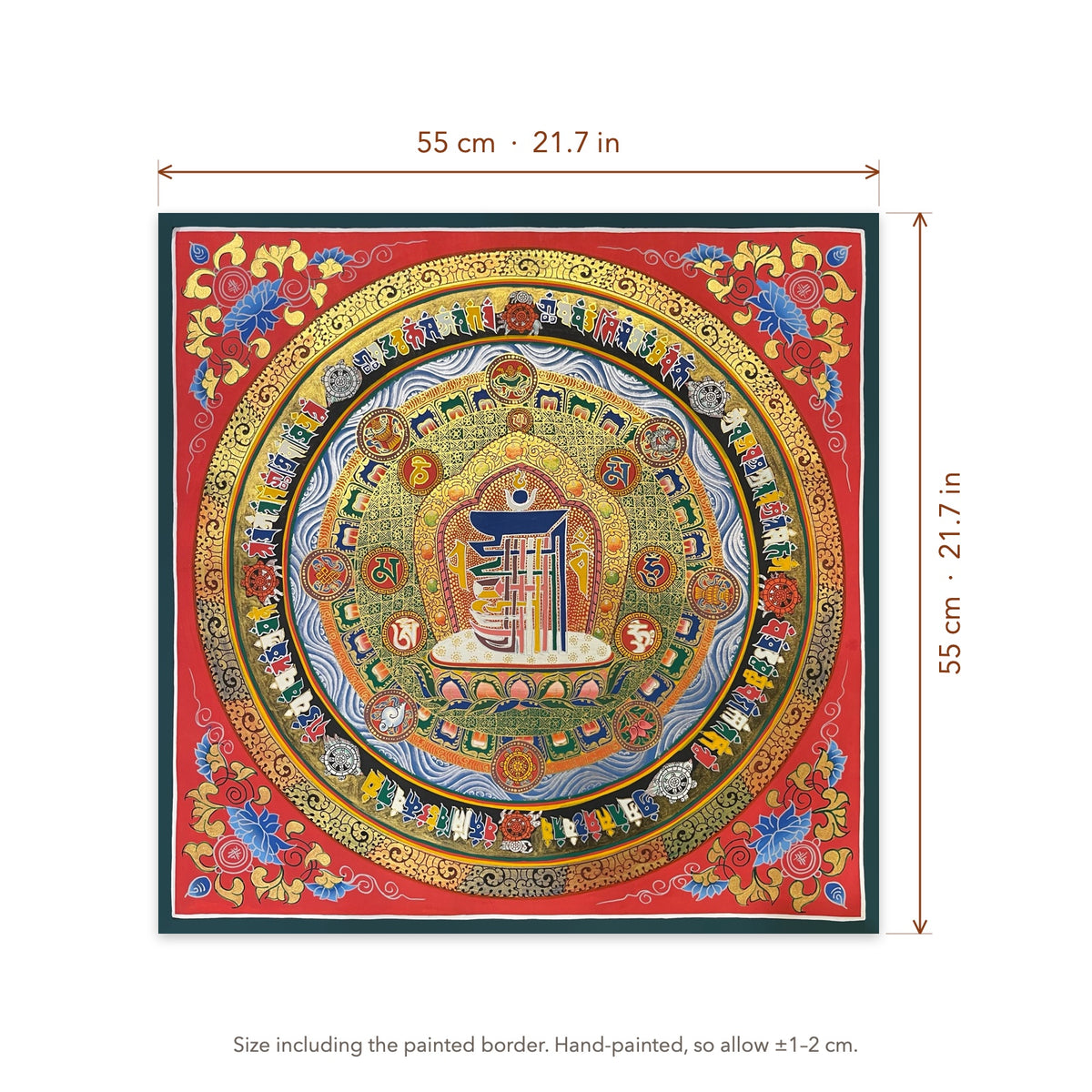 Size diagram: 55 × 55 cm (21.7 × 21.7 in), including the painted border