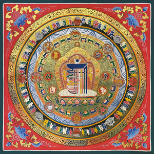 Kalachakra Monogram Mandala Thangka – 55×55 cm, Fine Grade