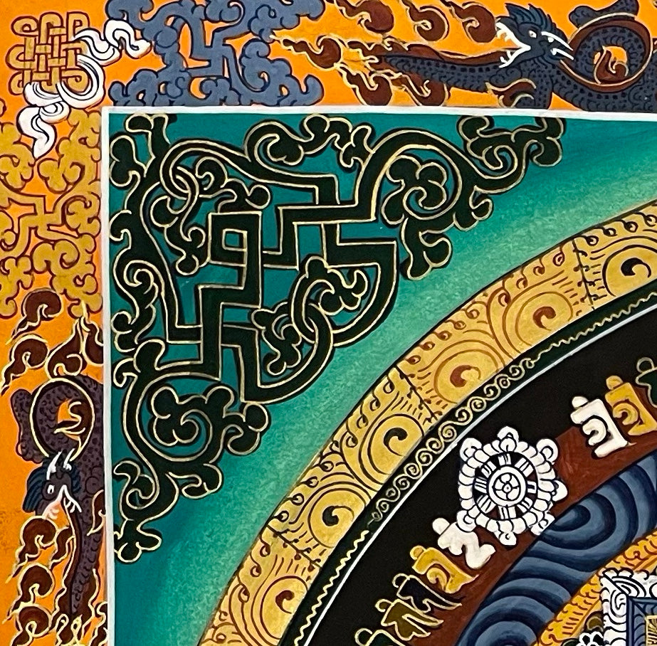 Kalachakra Mandala thangka, detail: top-left corner