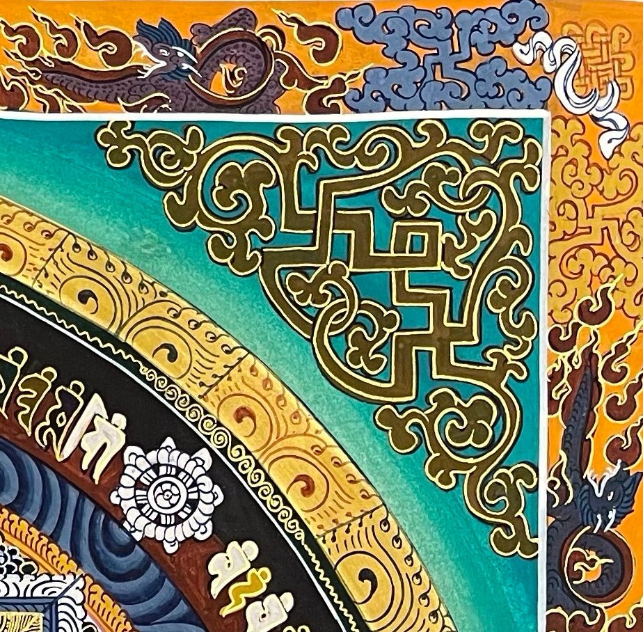 Kalachakra Mandala thangka, detail: top-right corner