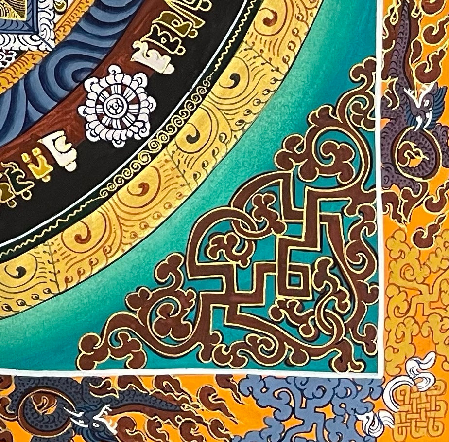 Kalachakra Mandala thangka, detail: bottom-right corner