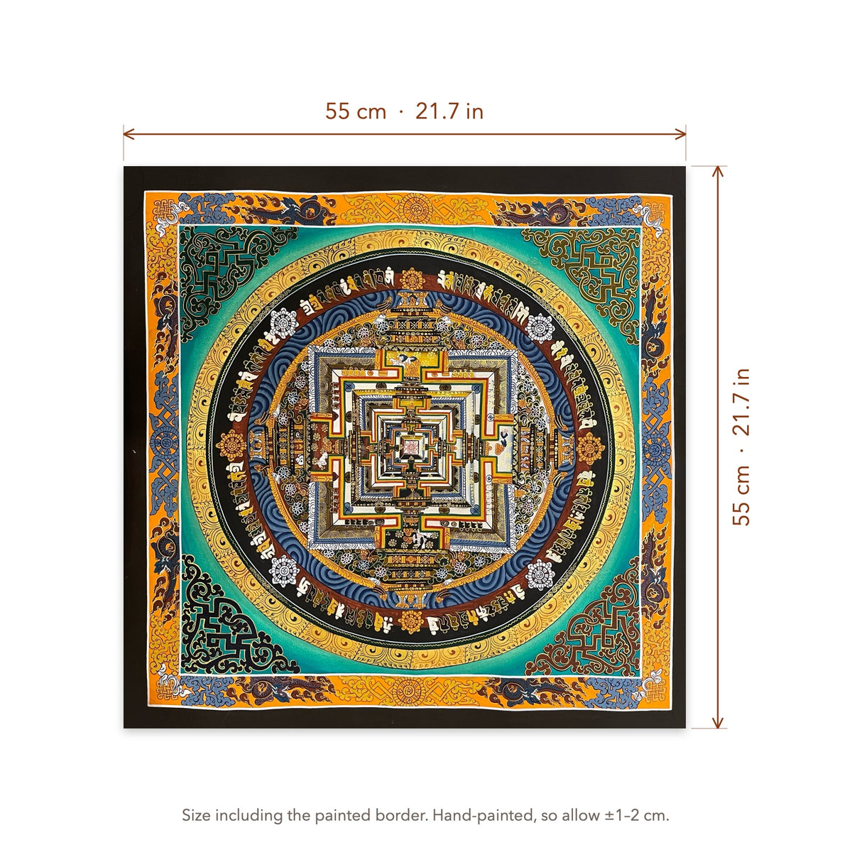 Size diagram: 55 × 55 cm (21.7 × 21.7 in), including the painted border