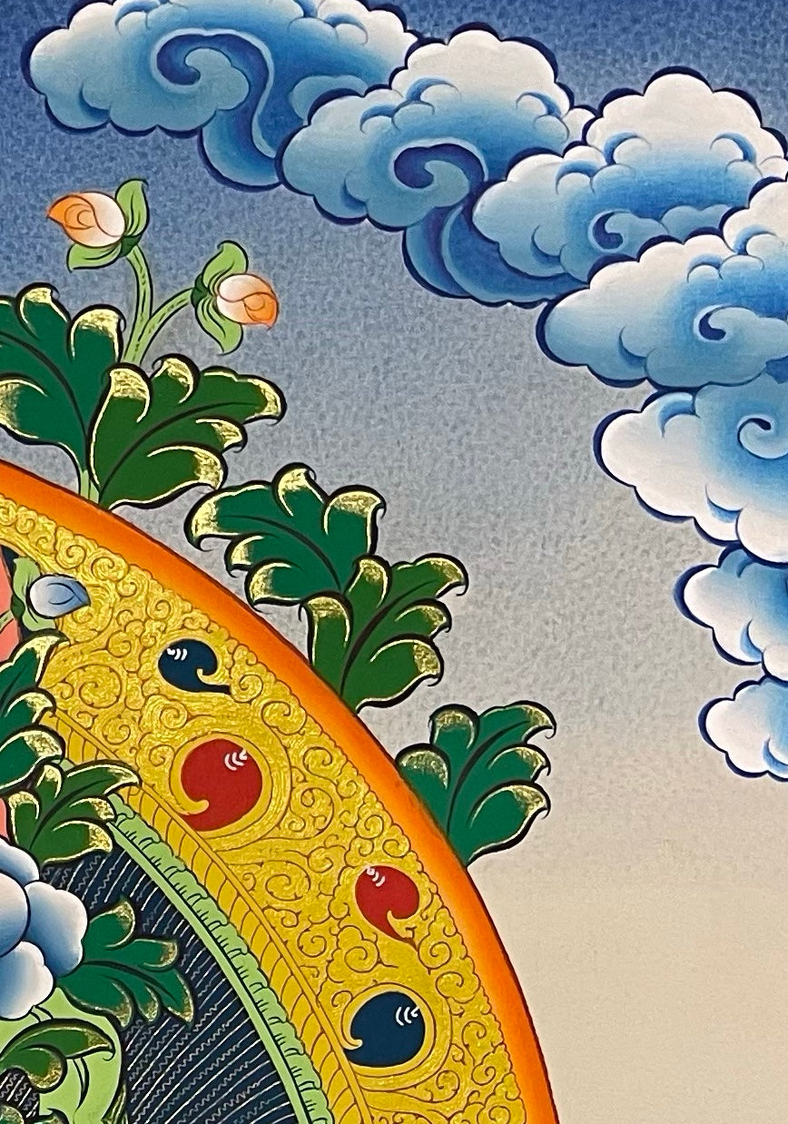 White Tara thangka, detail: top-right corner