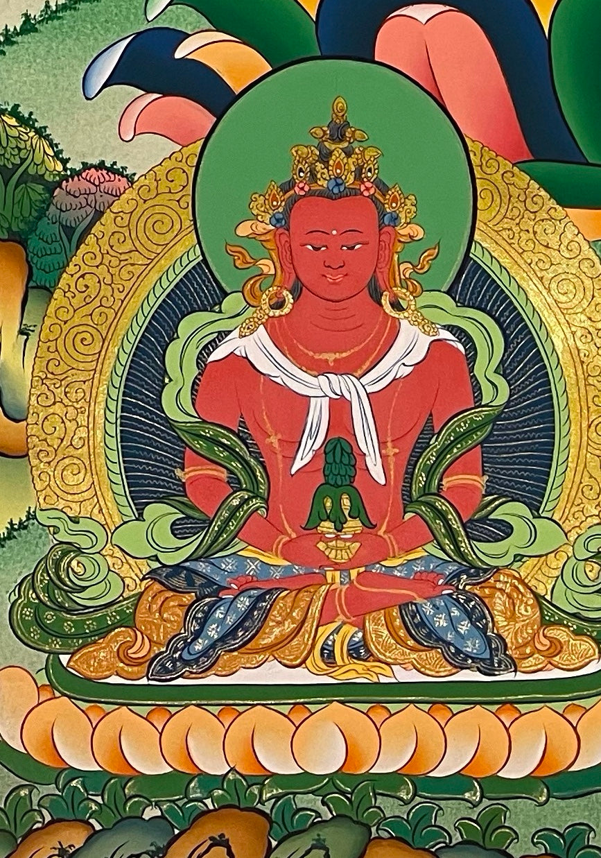 White Tara thangka, detail: bottom-left corner
