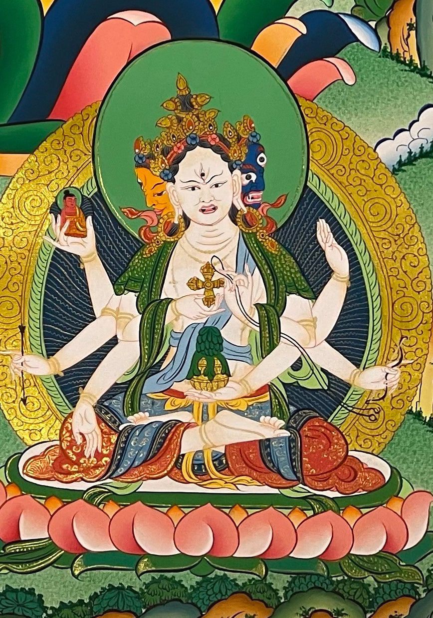 White Tara thangka, detail: bottom-right corner