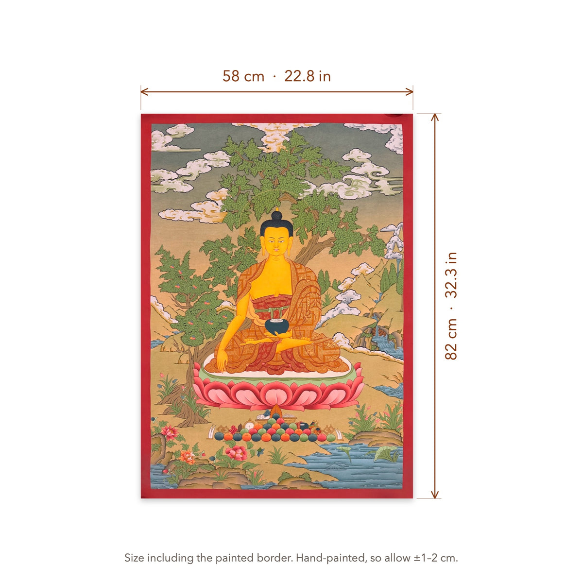 Size diagram: 58 × 82 cm (22.8 × 32.3 in), including the painted border