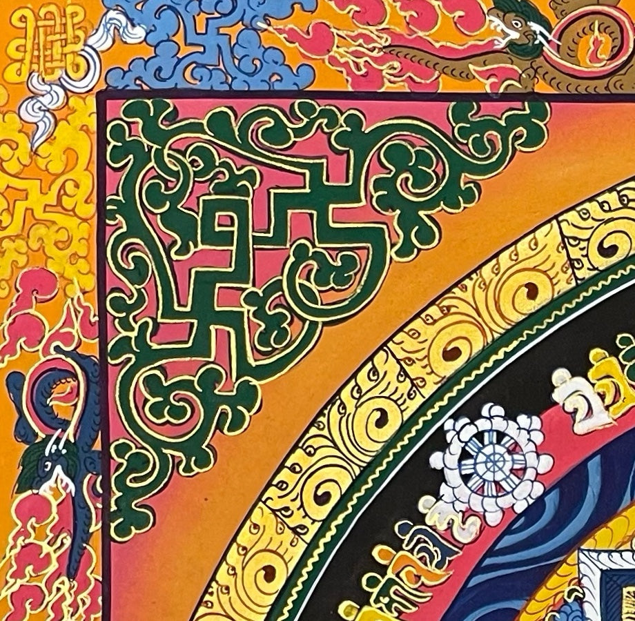 Kalachakra Mandala thangka, detail: top-left corner