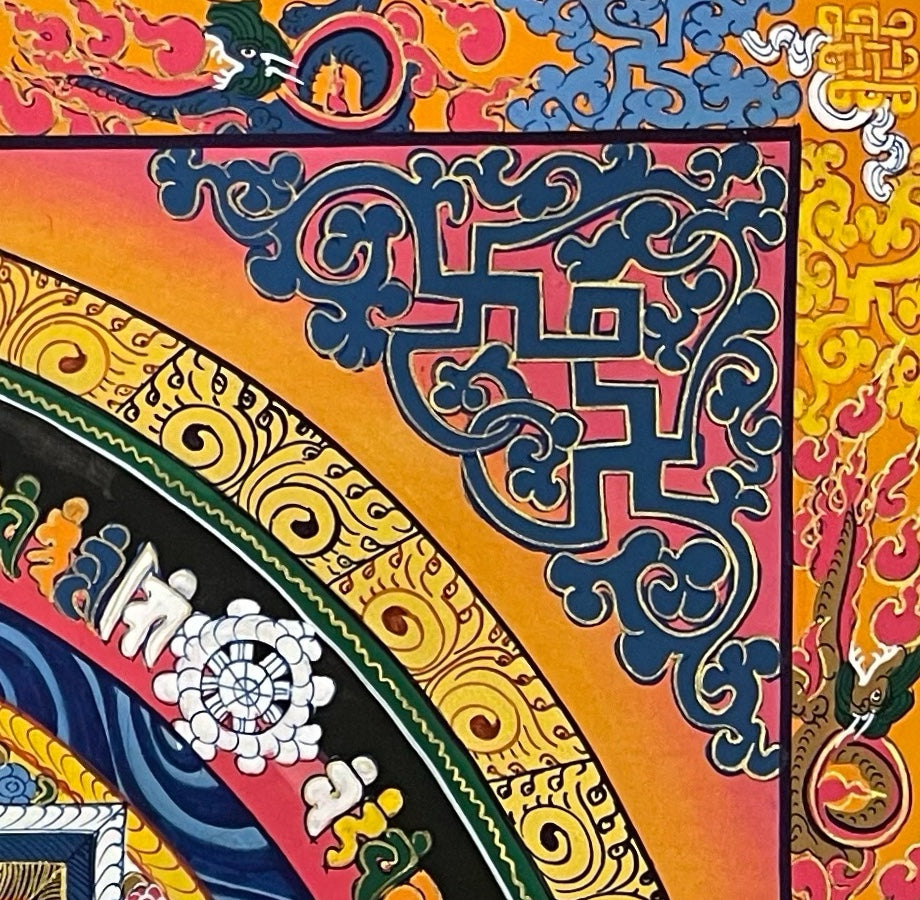 Kalachakra Mandala thangka, detail: top-right corner