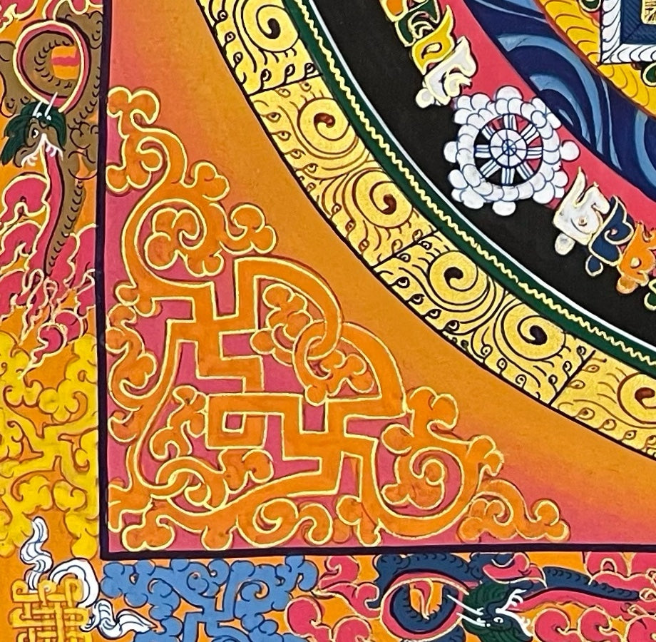 Kalachakra Mandala thangka, detail: bottom-left corner