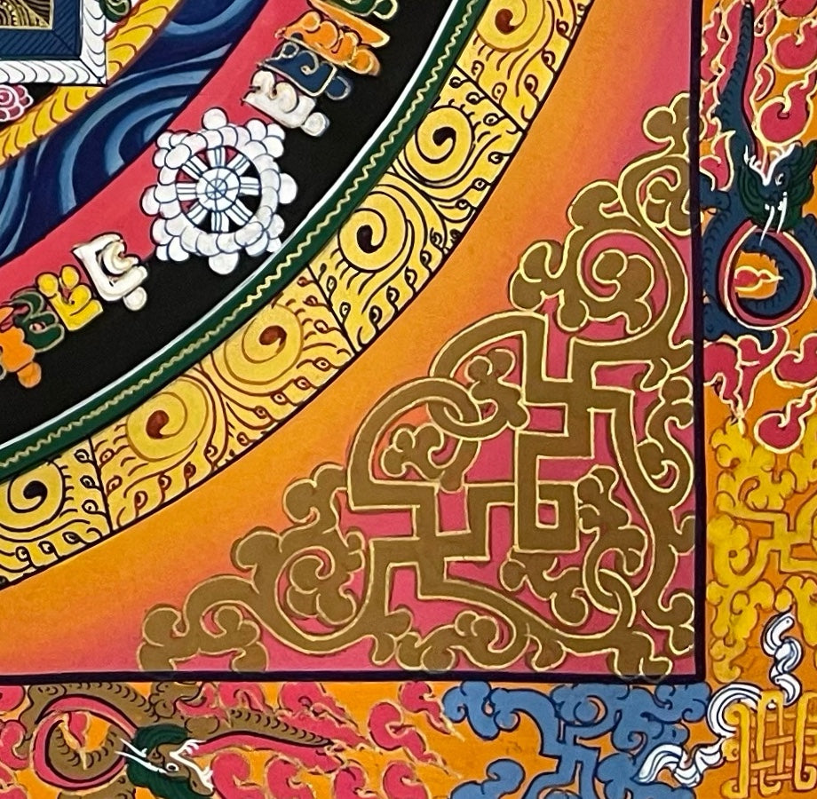 Kalachakra Mandala thangka, detail: bottom-right corner