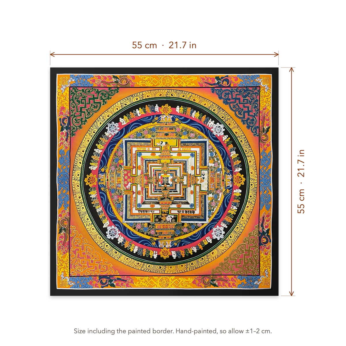 Size diagram: 55 × 55 cm (21.7 × 21.7 in), including the painted border