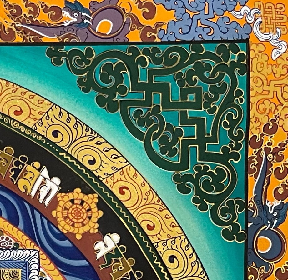 Kalachakra Mandala thangka, detail: top-right corner
