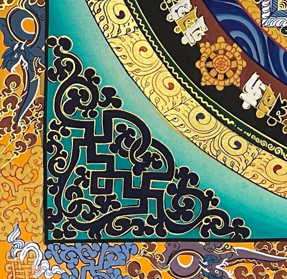 Kalachakra Mandala thangka, detail: bottom-left corner