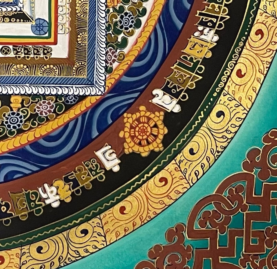 Kalachakra Mandala thangka, detail: bottom-right corner