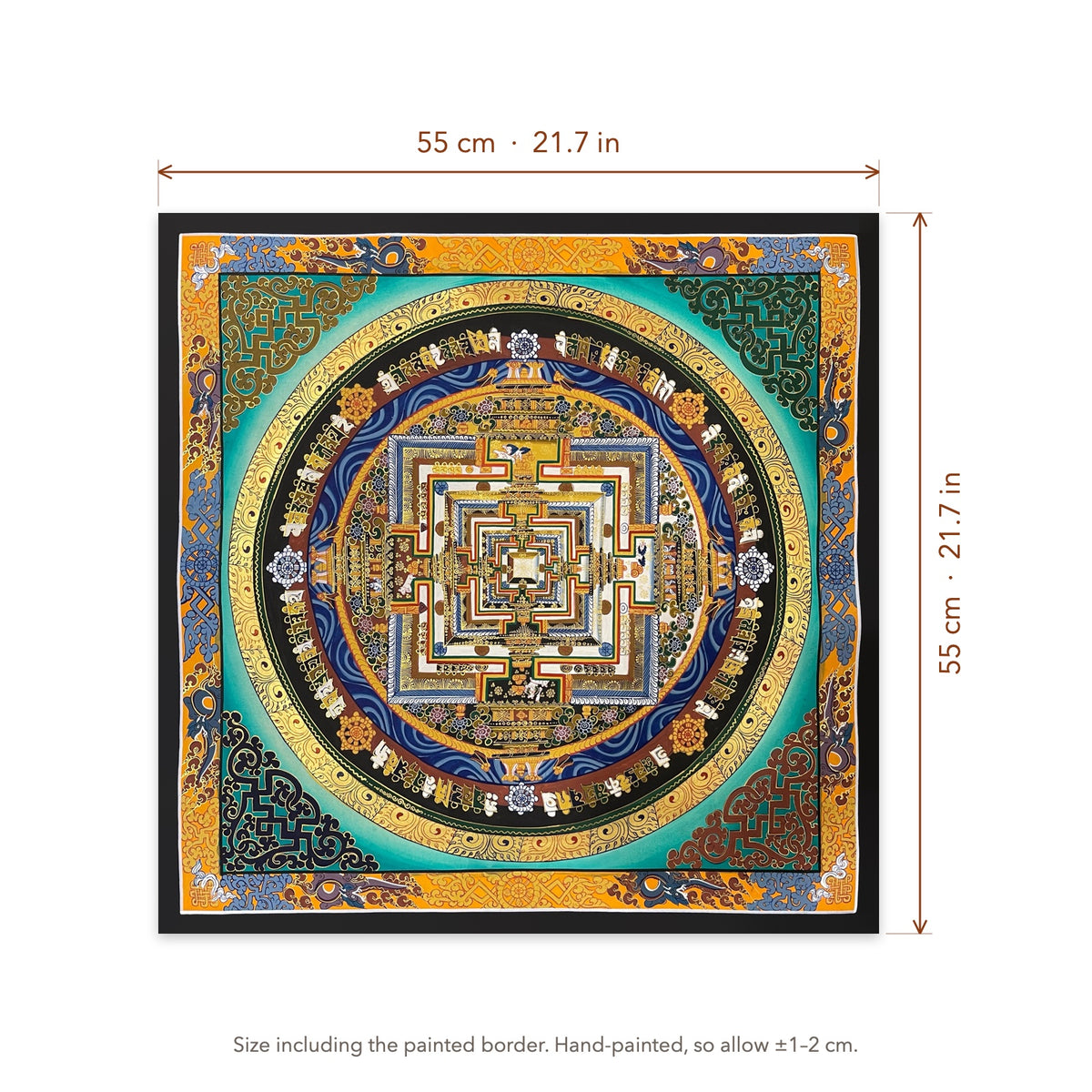 Size diagram: 55 × 55 cm (21.7 × 21.7 in), including the painted border