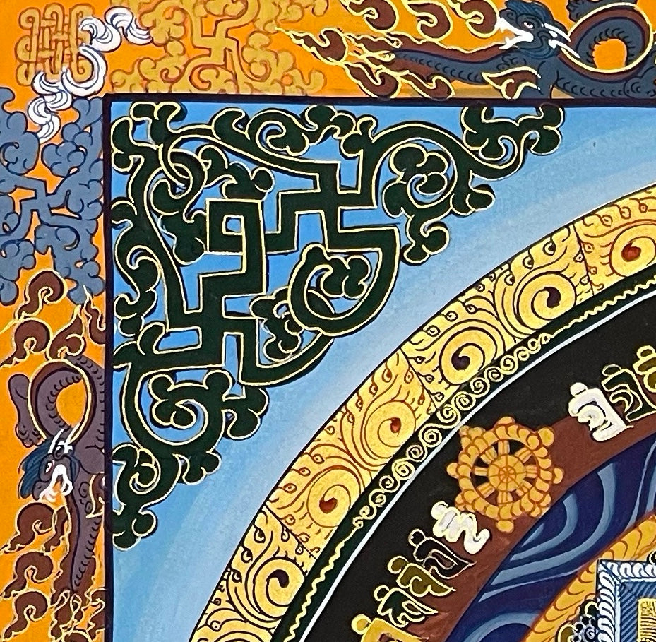 Kalachakra Mandala thangka, detail: top-left corner