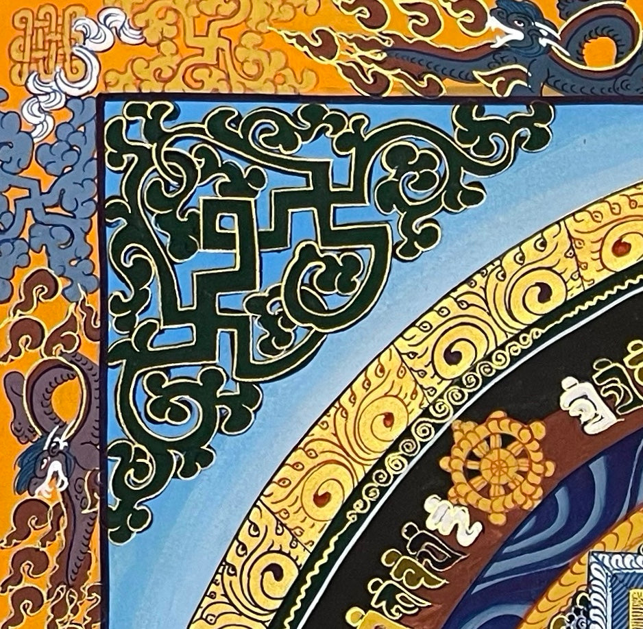 Kalachakra Mandala thangka, detail: top-left corner