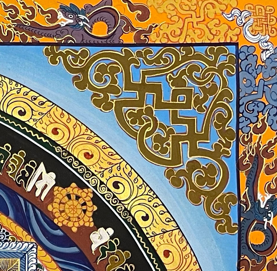 Kalachakra Mandala thangka, detail: top-right corner