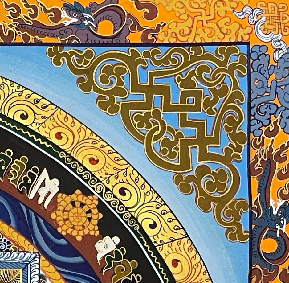 Kalachakra Mandala thangka, detail: top-right corner