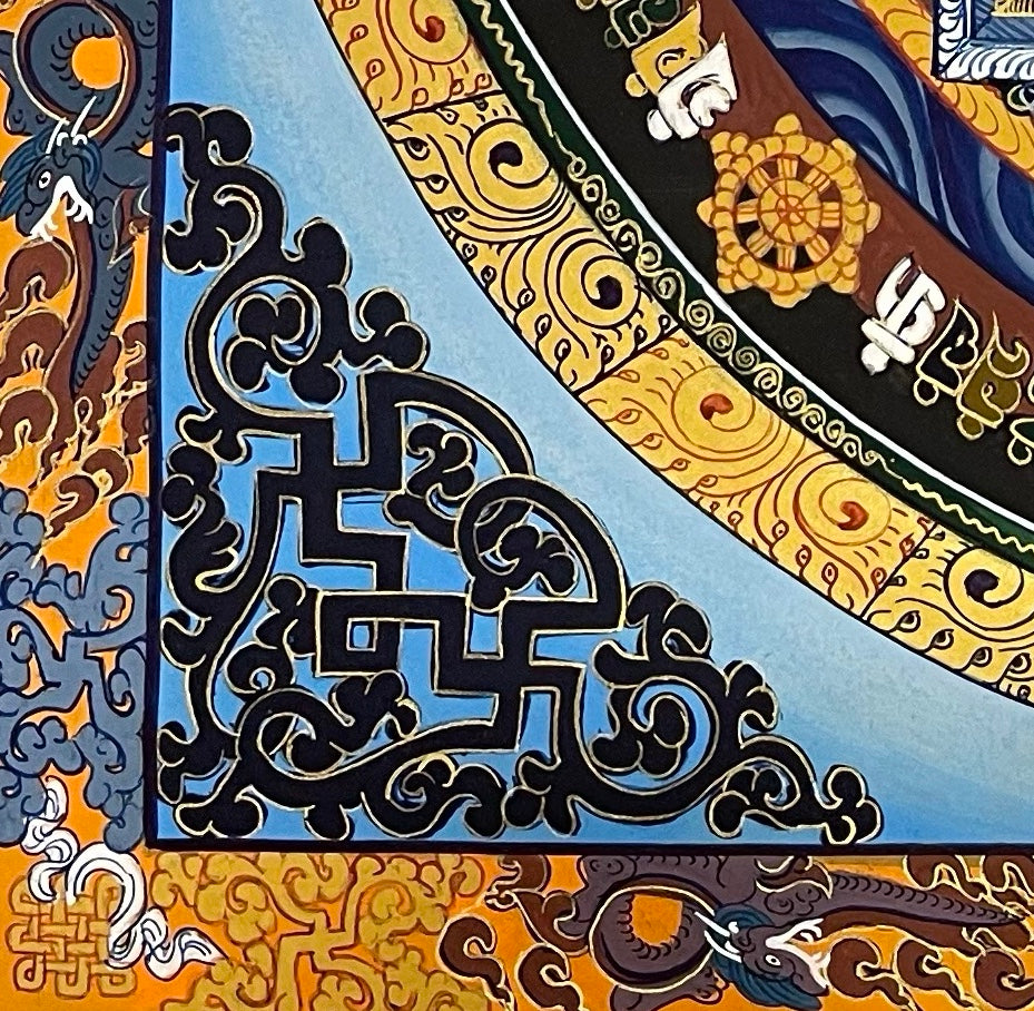 Kalachakra Mandala thangka, detail: bottom-left corner
