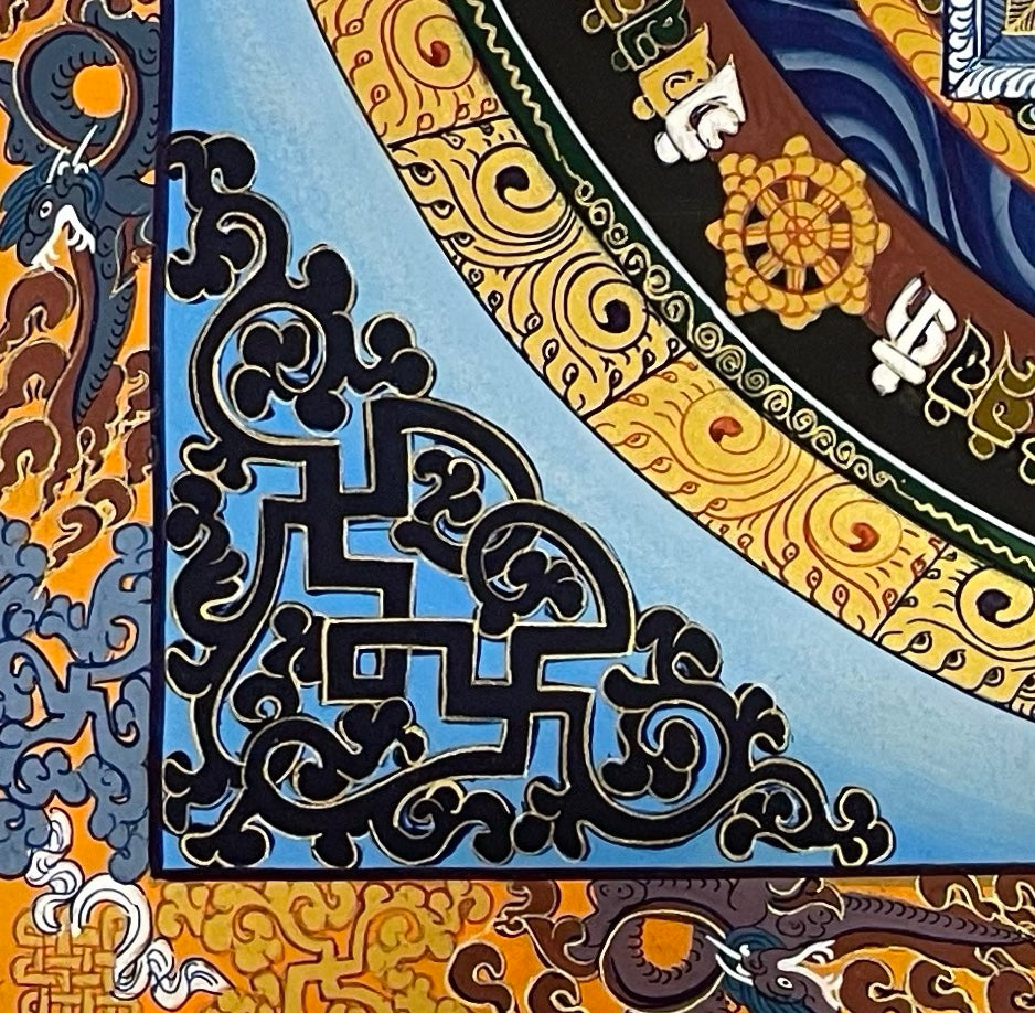 Kalachakra Mandala thangka, detail: bottom-left corner