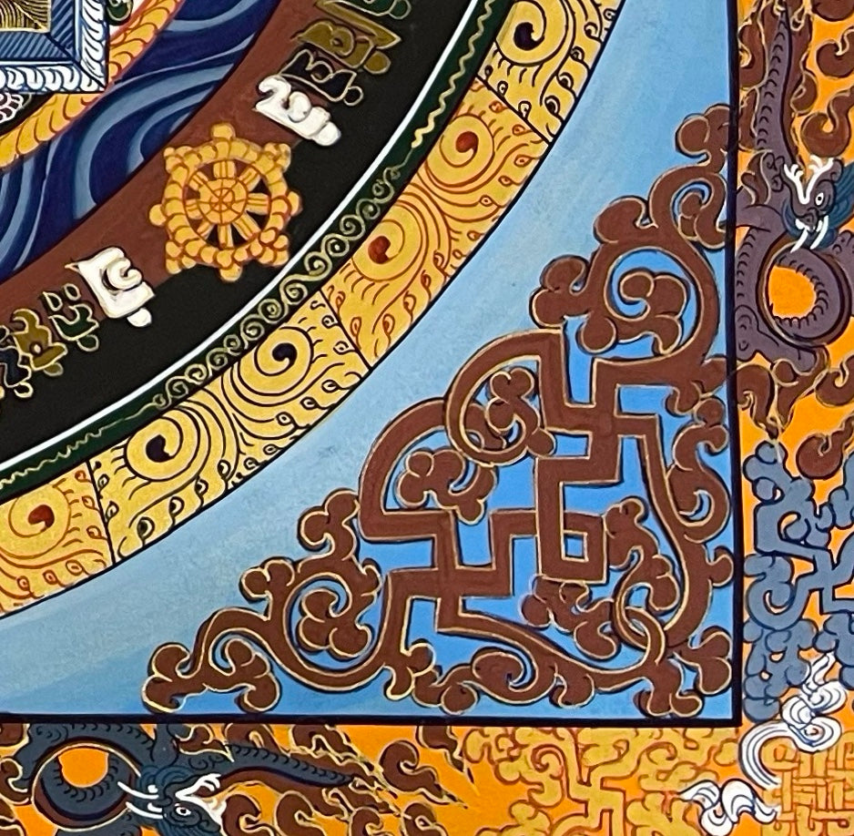 Kalachakra Mandala thangka, detail: bottom-right corner