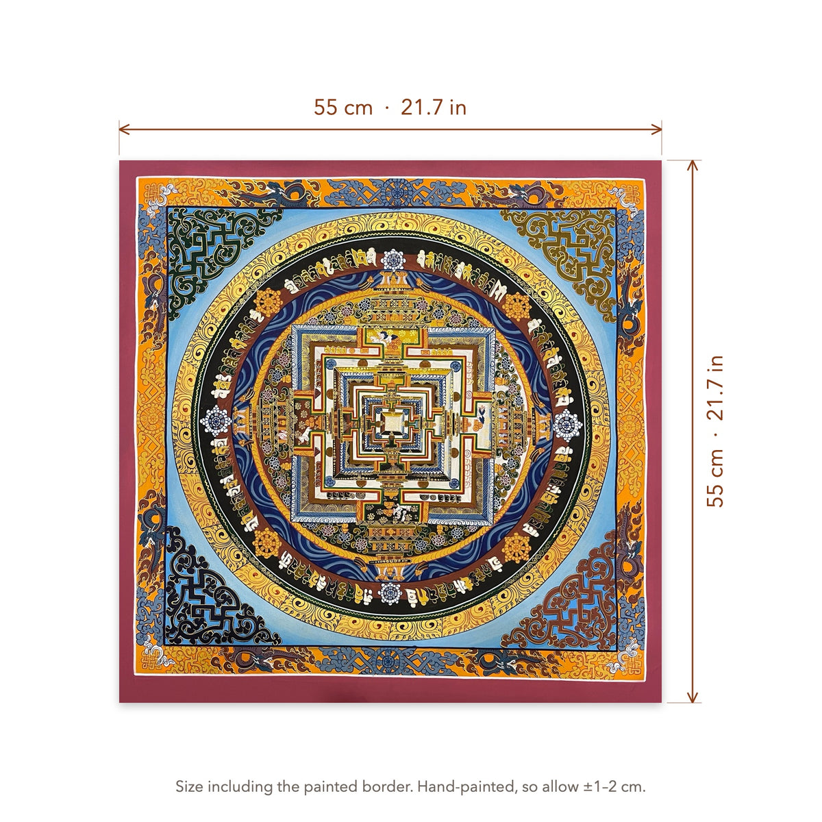 Size diagram: 55 × 55 cm (21.7 × 21.7 in), including the painted border