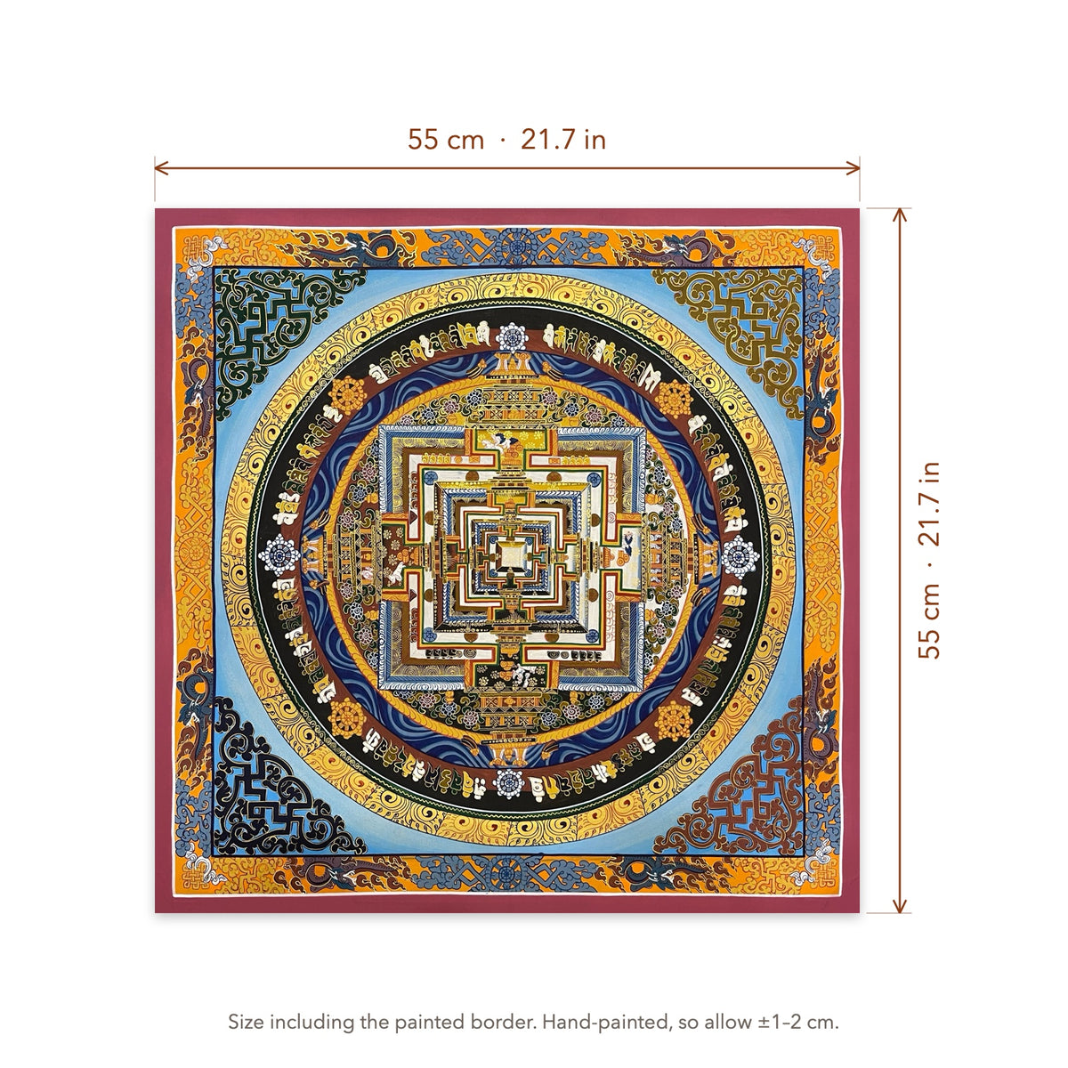 Size diagram: 55 × 55 cm (21.7 × 21.7 in), including the painted border