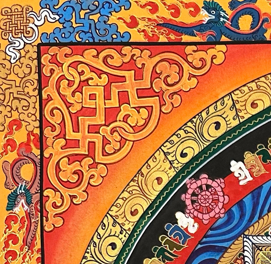 Kalachakra Mandala thangka, detail: top-left corner