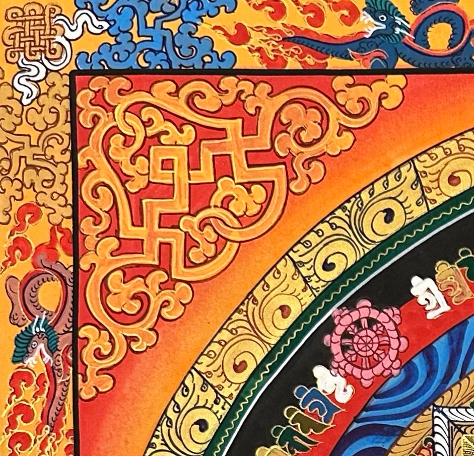Kalachakra Mandala thangka, detail: top-left corner