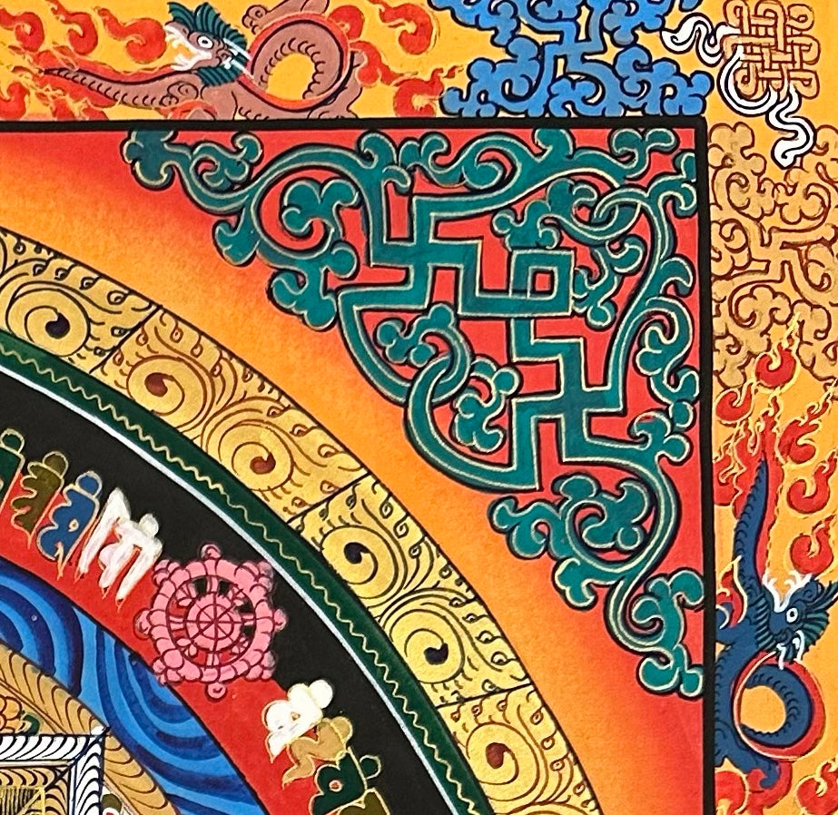 Kalachakra Mandala thangka, detail: top-right corner