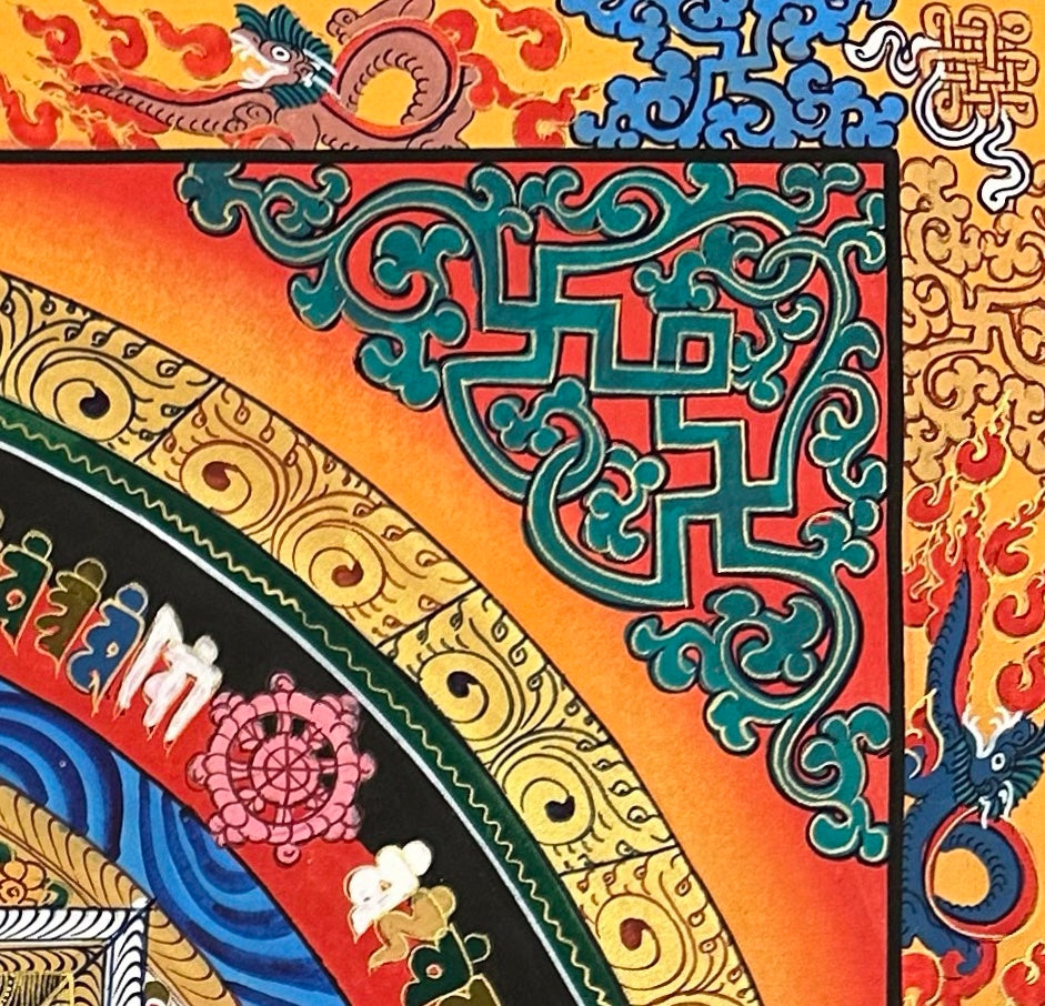 Kalachakra Mandala thangka, detail: top-right corner