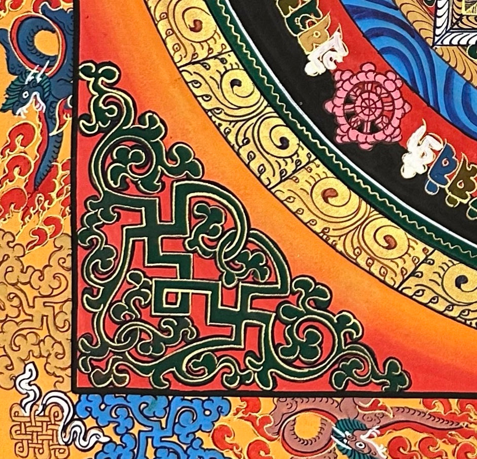 Kalachakra Mandala thangka, detail: bottom-left corner