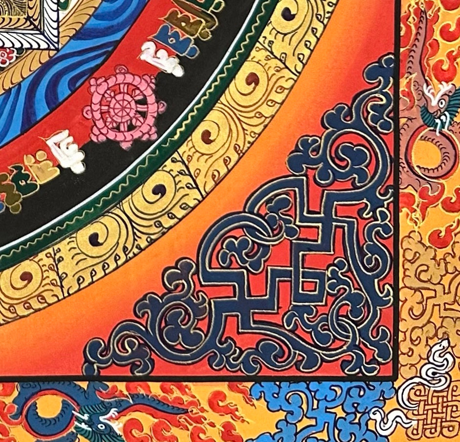Kalachakra Mandala thangka, detail: bottom-right corner