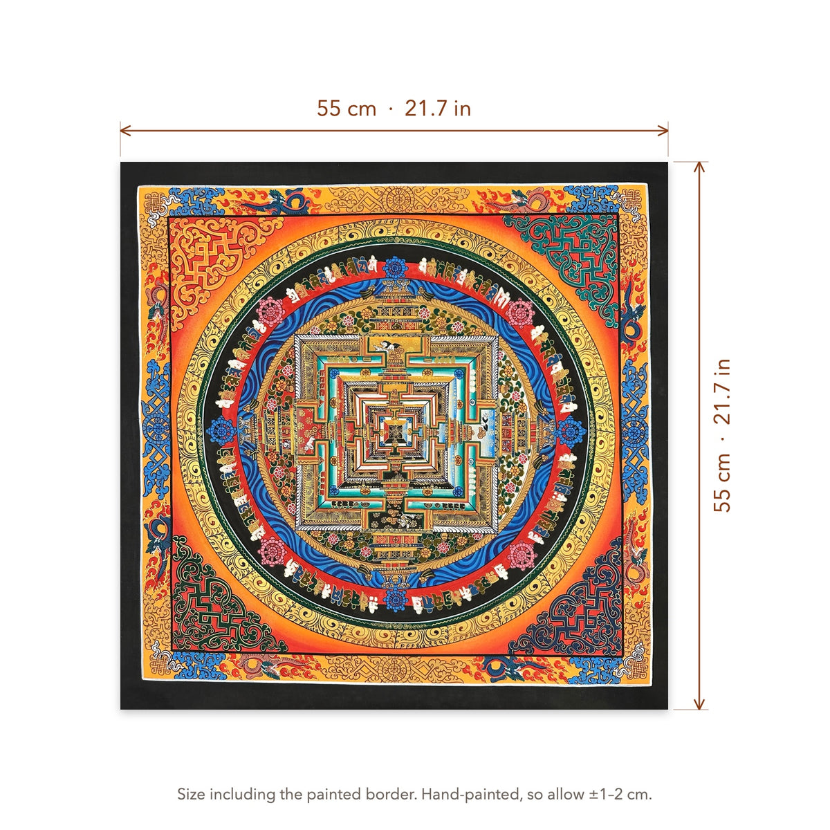 Size diagram: 55 × 55 cm (21.7 × 21.7 in), including the painted border