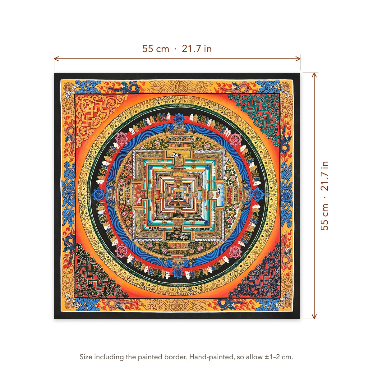 Size diagram: 55 × 55 cm (21.7 × 21.7 in), including the painted border