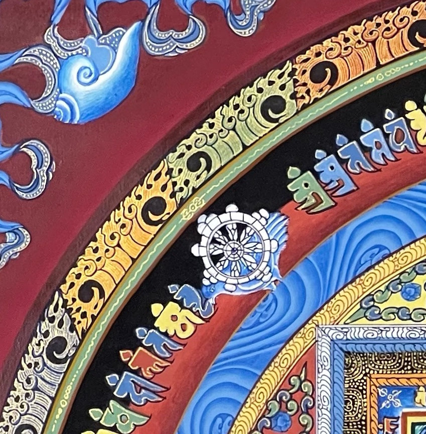 Kalachakra Mandala thangka, detail: top-left corner