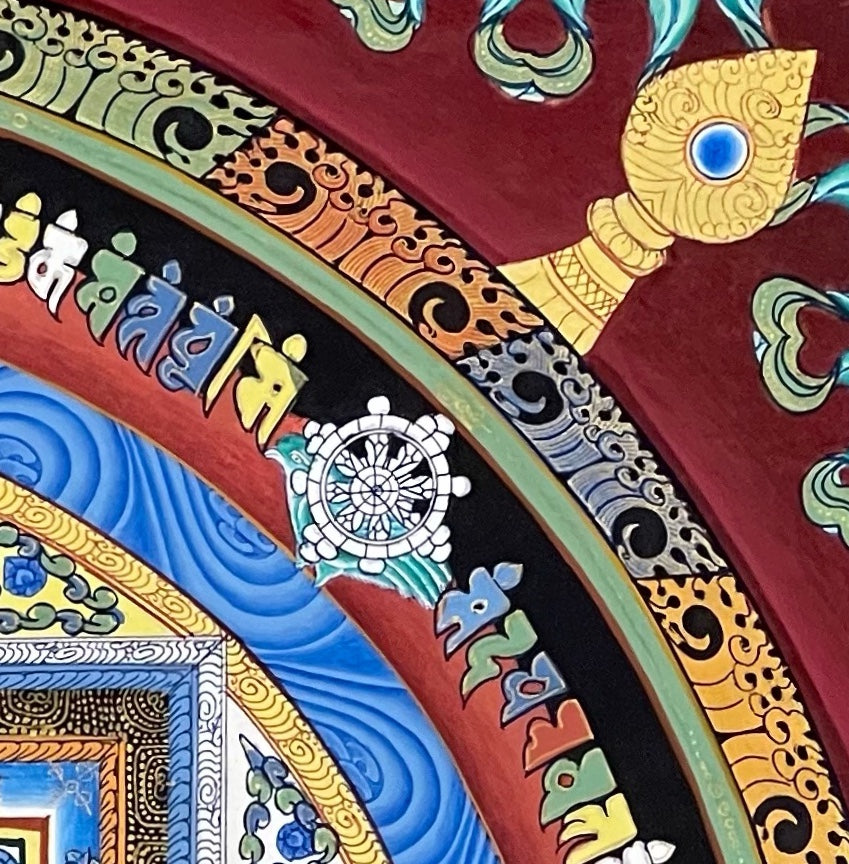 Kalachakra Mandala thangka, detail: top-right corner
