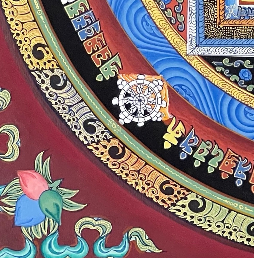 Kalachakra Mandala thangka, detail: bottom-left corner
