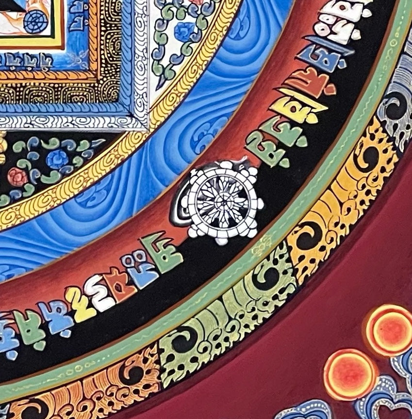Kalachakra Mandala thangka, detail: bottom-right corner