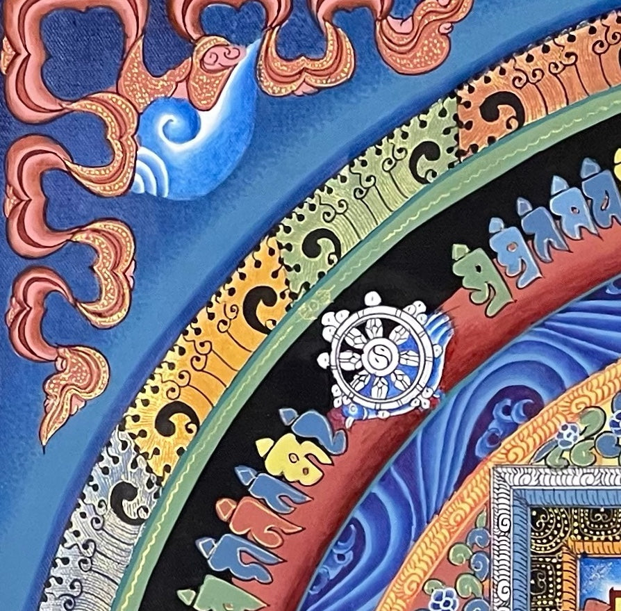 Kalachakra Mandala thangka, detail: top-left corner