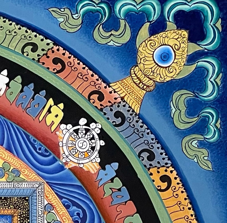 Kalachakra Mandala thangka, detail: top-right corner