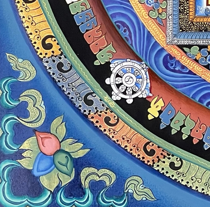 Kalachakra Mandala thangka, detail: bottom-left corner