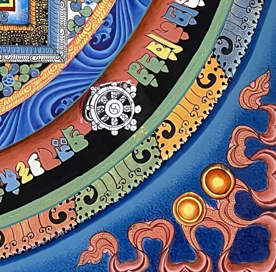 Kalachakra Mandala thangka, detail: bottom-right corner